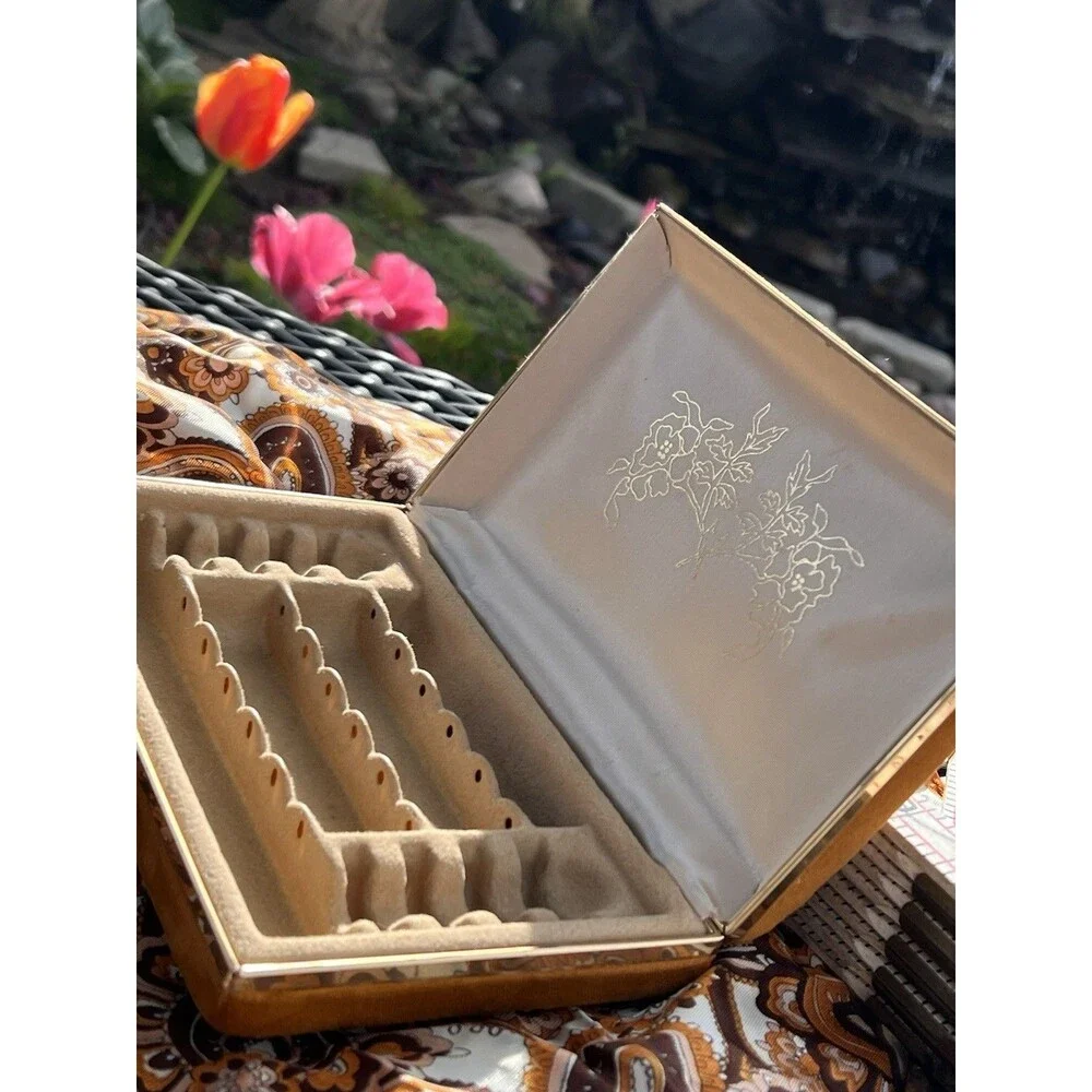 Gold and Beige Velvet Jewelry Organizer Box
